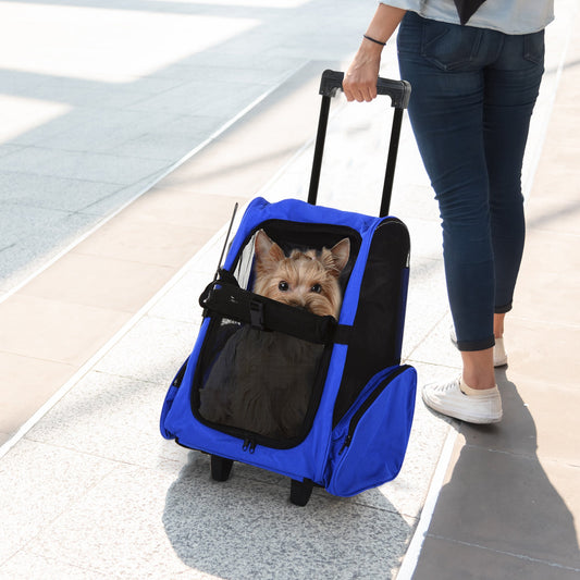 2-IN-1 Pet Luggage Box Backpack Carrier Cats Dogs w/ Handle, Rolling Wheel Blue - Gallery Canada