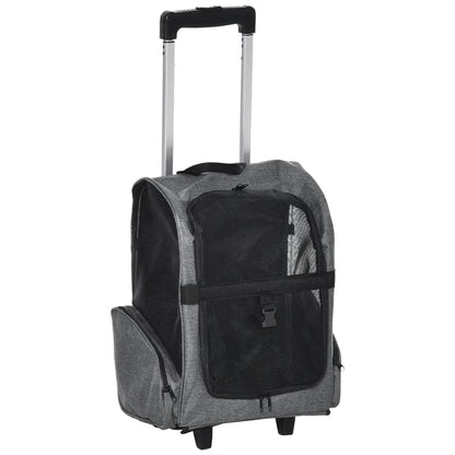 2-IN-1 Pet Luggage Box Backpack Carrier Cats Dogs w/ Handle, Rolling Wheel Grey at Gallery Canada