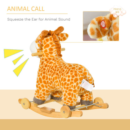2-IN-1 Rocking Horse Kids Plush Ride-On Gliding Giraffe-shaped Plush Toy Rocker with Realistic Sounds for Child 36-72 Months Yellow - Gallery Canada