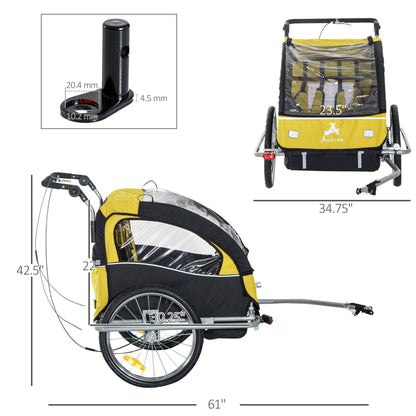 2-in-1 Two-Seat Baby Bike Trailer Stroller &; Jogger Black/Yellow - Gallery Canada