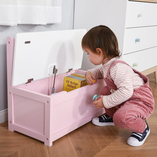 2-IN-1 Wooden Kids Toy Box Storage Bench Seat Chest Cabinet Chunk Cube with Safety Pneumatic Rod Pink - Gallery Canada