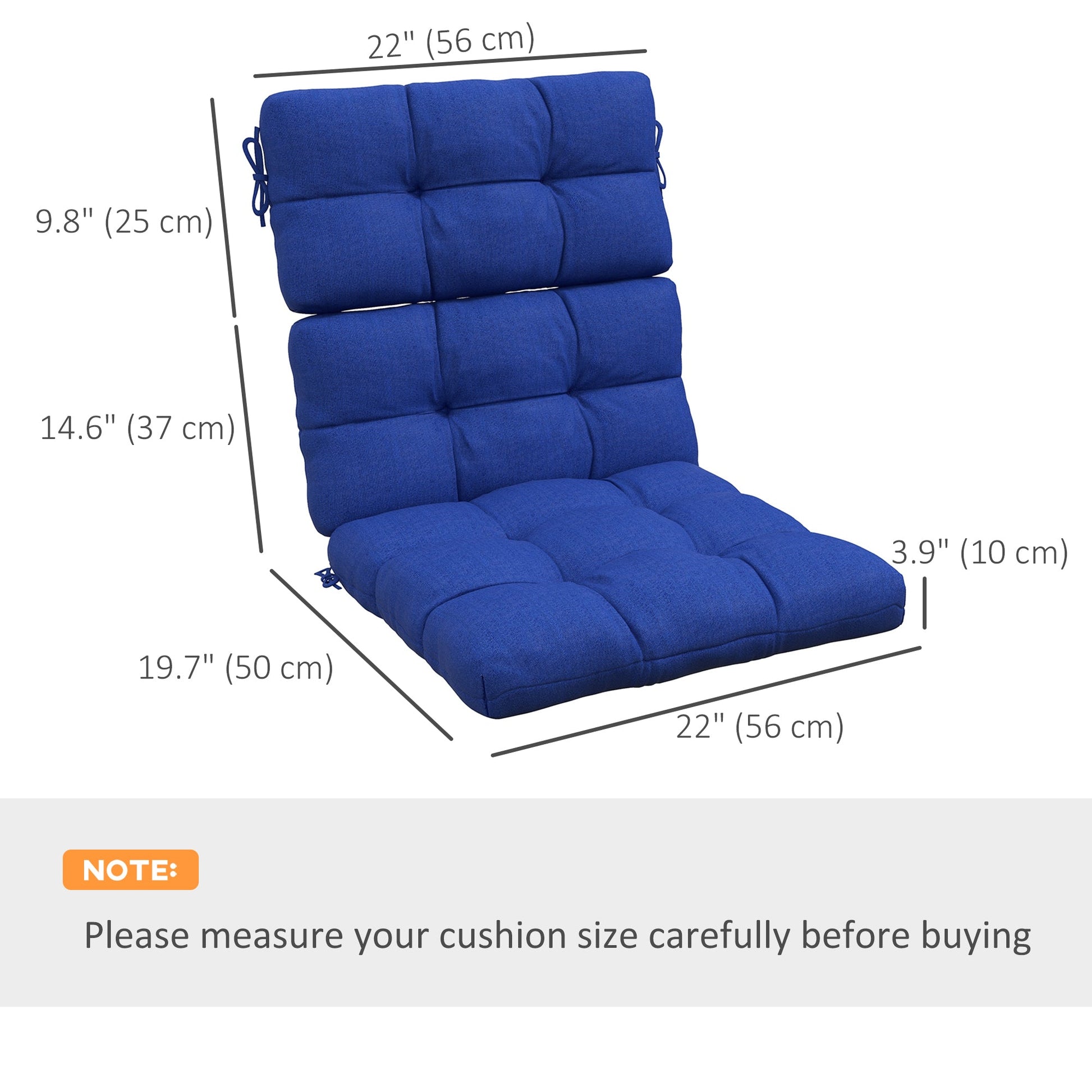 2-Piece Back Seat Cushion Replacement, Outdoor Patio Chair Cushions Set with Ties, Button Tufted, Navy Blue - Gallery Canada