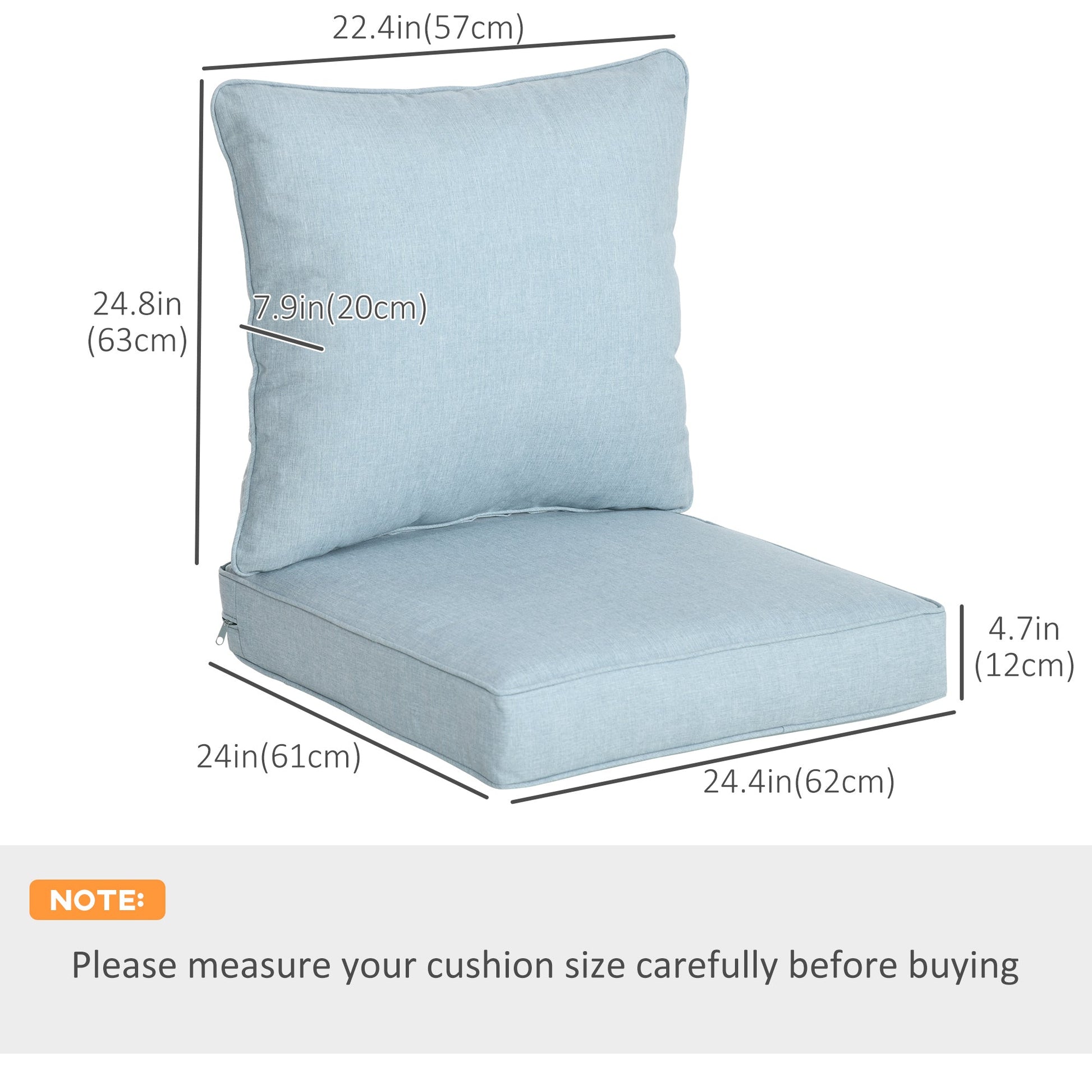 2-Piece Outdoor Patio Chair Cushions, Deep Seat Replacement Patio Cushions Set (Seat and Back), Light Blue - Gallery Canada