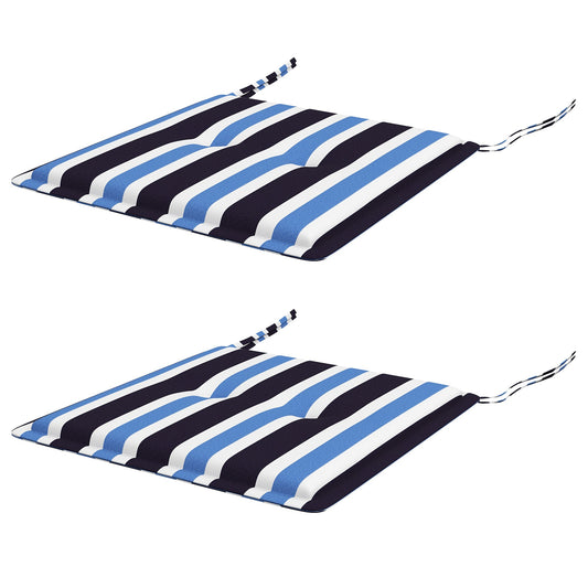 2-Piece Seat Cushion Replacement, Outdoor Patio Chair Cushions Set with Ties, Button Tufted, Blue White Strip - Gallery Canada