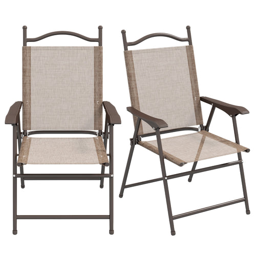 2 Pieces Folding Patio Camping Chairs Set, Sports Chairs for Adults with Armrest, Mesh Fabric Seat for Lawn