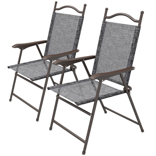 2 Pieces Folding Patio Camping Chairs Set, Sports Chairs for Adults with Armrest, Mesh Fabric Seat for Lawn - Gallery Canada
