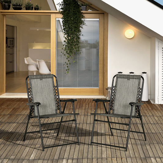 2 Pieces Outdoor Folding Patio Chair Set, Portable Capimg Chairs with Armrest for Garden, Patio, Pool, Beach, Grey - Gallery Canada