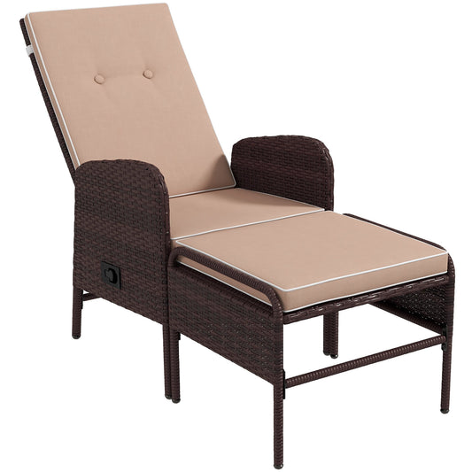 2 Pieces Patio Reclining Chair Set with Stool, Cushions, Outdoor Wicker Conversation Armchair Set, Brown at Gallery Canada