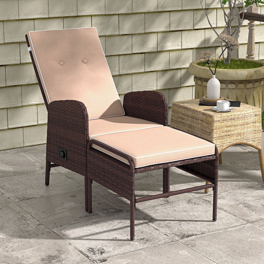 2 Pieces Patio Reclining Chair Set with Stool, Cushions, Outdoor Wicker Conversation Armchair Set, Brown - Gallery Canada