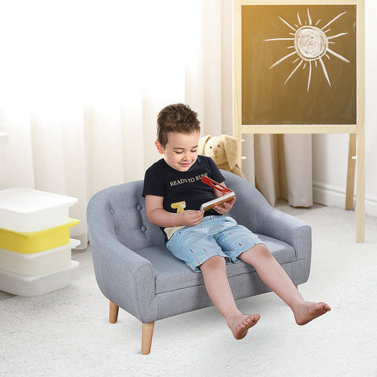 2-Seat Linen Fabric and Wooden Frame Sofa Couch for Kids and Toddlers Ages 3-6, 11" High Seat, Grey - Gallery Canada
