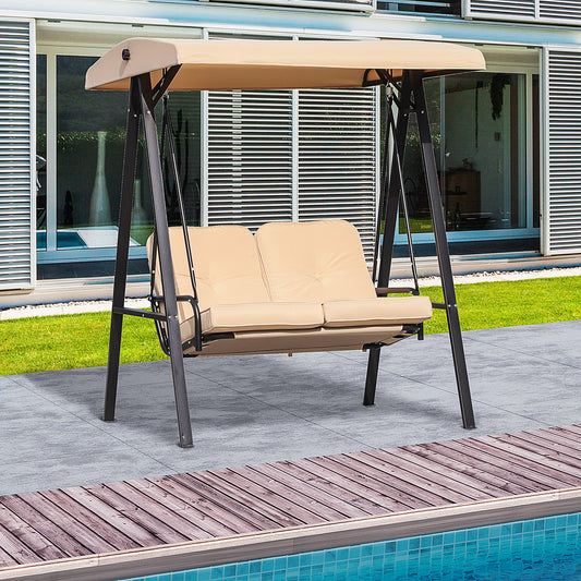2 Seater Covered Outdoor Swing Chair Hammock Bench with Cushion Tilt Canopy Beige - Gallery Canada