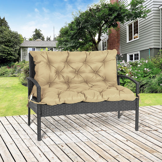 2-Seater Garden Bench Cushion Swing Chair Mat Replacement with Backrest, for Indoor and Outdoor, 39.4"x38.6", Khaki - Gallery Canada