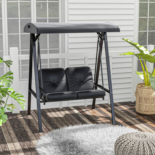 2-Seater Outdoor Porch Swing with Adjustable Canopy, Patio Swing Chair for Garden, Poolside, Backyard, Black - Gallery Canada