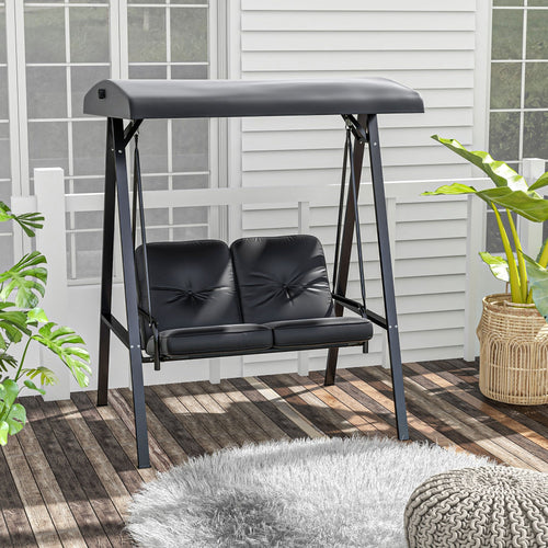 2-Seater Outdoor Porch Swing with Adjustable Canopy, Patio Swing Chair for Garden, Poolside, Backyard, Black