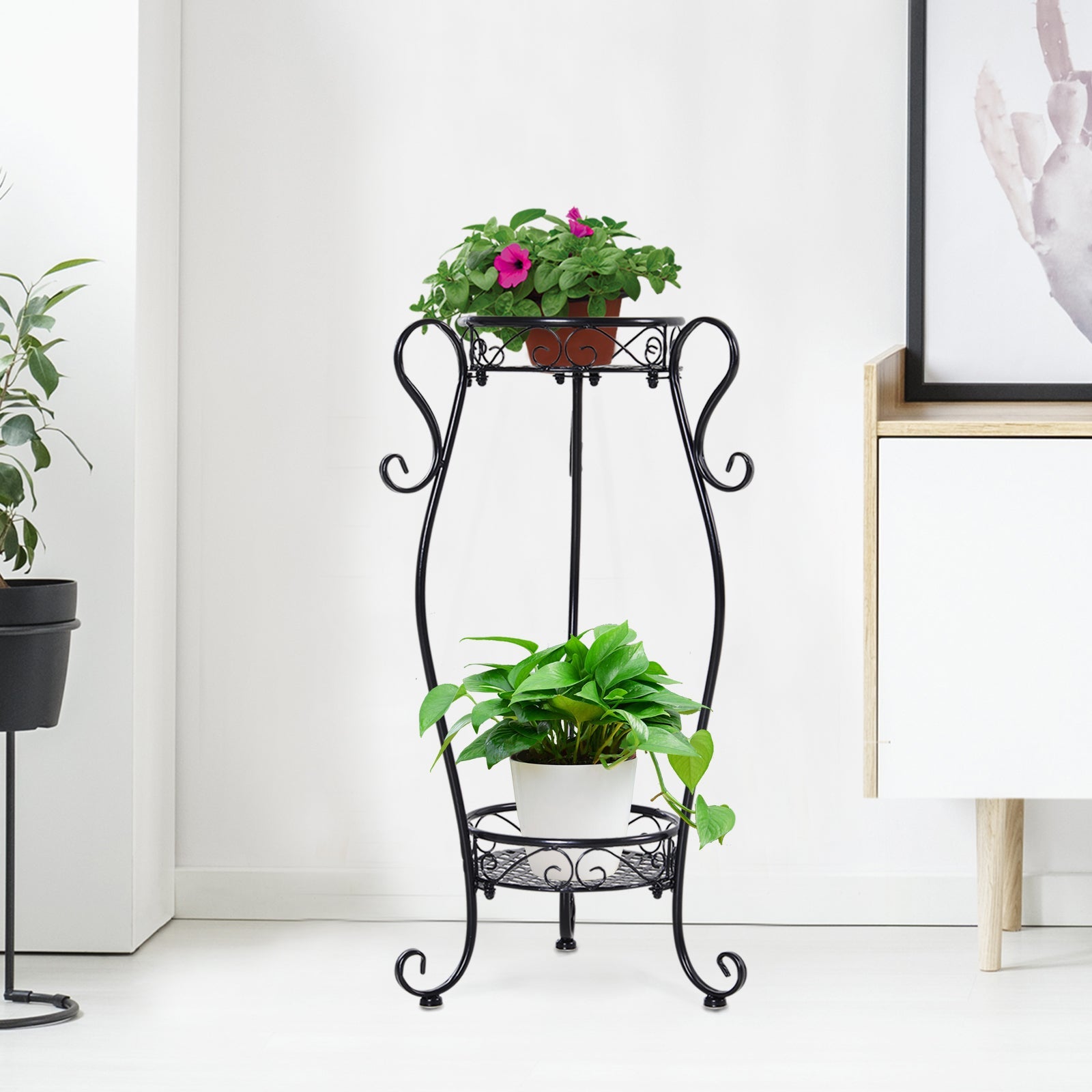 2 Shelf Flower Pot Stand 2-Tier Freestanding Plant Display Rack Indoor Outdoor Metal Easy to clean porch, patio, backyard - Gallery Canada