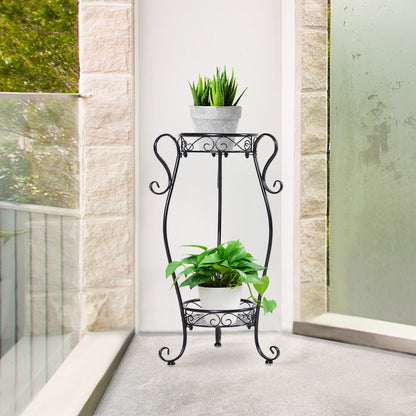 2 Shelf Flower Pot Stand 2-Tier Freestanding Plant Display Rack Indoor Outdoor Metal Easy to clean porch, patio, backyard - Gallery Canada