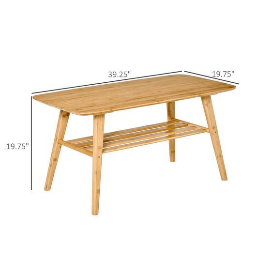 2 Tier Coffee Table Bamboo Tea Table with Storage Shelf Sleek Rectangle Desk Wood Grain Living Room Home Furniture 39.25" x 19.75" x 19.75" at Gallery Canada