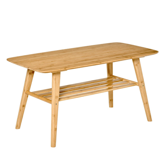 2 Tier Coffee Table Bamboo Tea Table with Storage Shelf Sleek Rectangle Desk Wood Grain Living Room Home Furniture 39.25" x 19.75" x 19.75" - Gallery Canada
