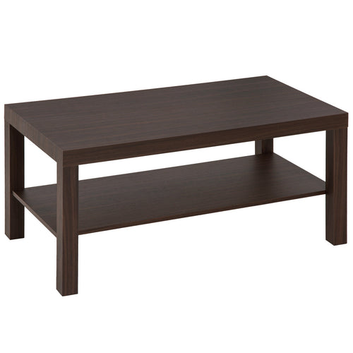 2 Tier Coffee Table with Storage Shelf, Rectangular Center Table for Living Room, Home Office Furniture Walnut
