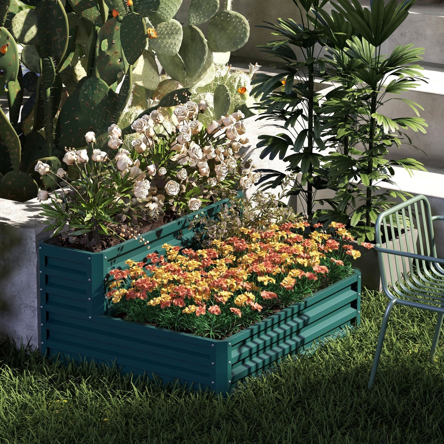 2 Tier Galvanized Raised Garden Bed, Steel Planter Box for Vegetables Flowers Herbs, 47" x 40" x 23", Green at Gallery Canada
