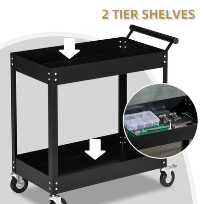 2 Tier Rolling Tool Cart with Wheels, Steel Mobile Service Utility Cart for Garage, Mechanics and Warehouse, 330lbs Capacity, Black - Gallery Canada