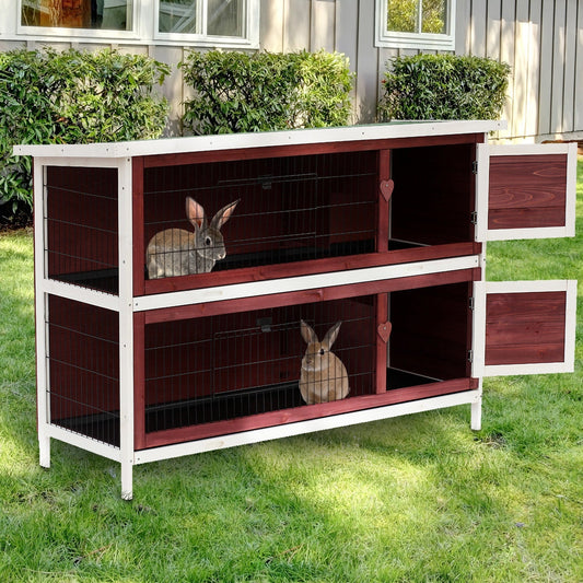 2 Tier Wooden Rabbit Hutch Indoor Outdoor, Elevated Bunny Cage w/ Run and Tray for Guniea Pigs Small Animal - Gallery Canada