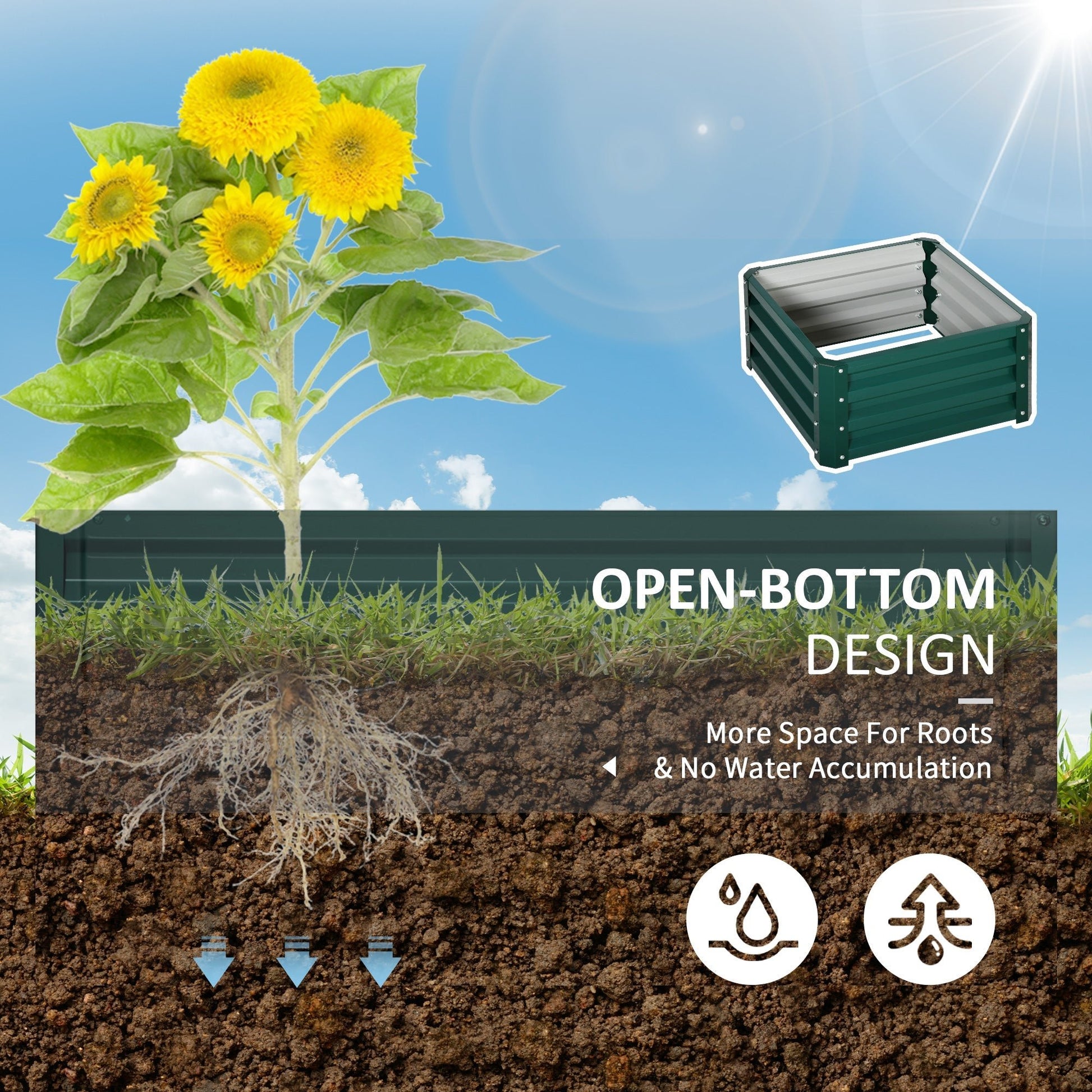 2' x 2' x 1' 2-Pieces Raised Garden Bed with Color Steel Frame for Vegetables, Flowers, Herbs, Green - Gallery Canada