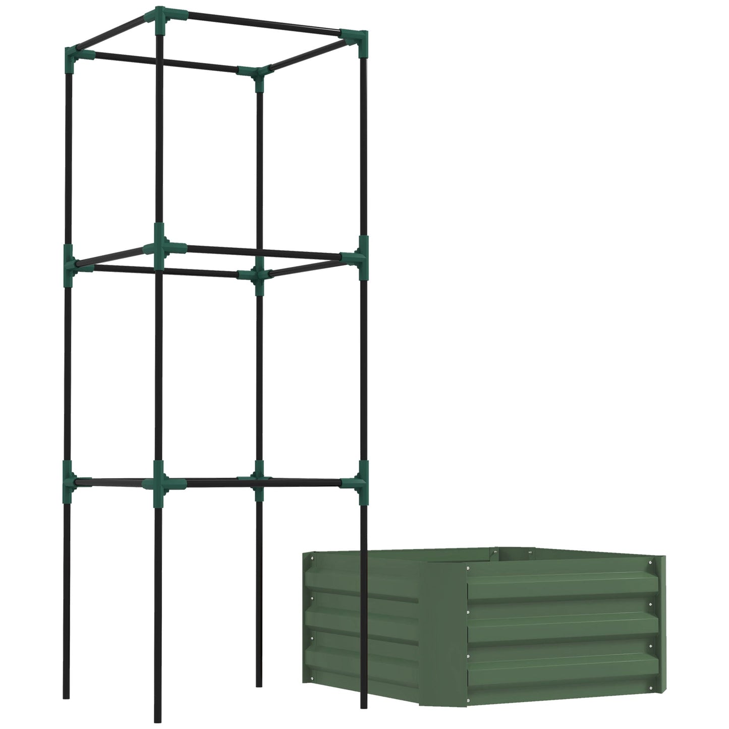 Galvanized Planter Box, Outdoor Raised Garden Bed with 3-Tier Trellis Tomato Cage for Climbing Vines, Vegetables, Green at Gallery Canada