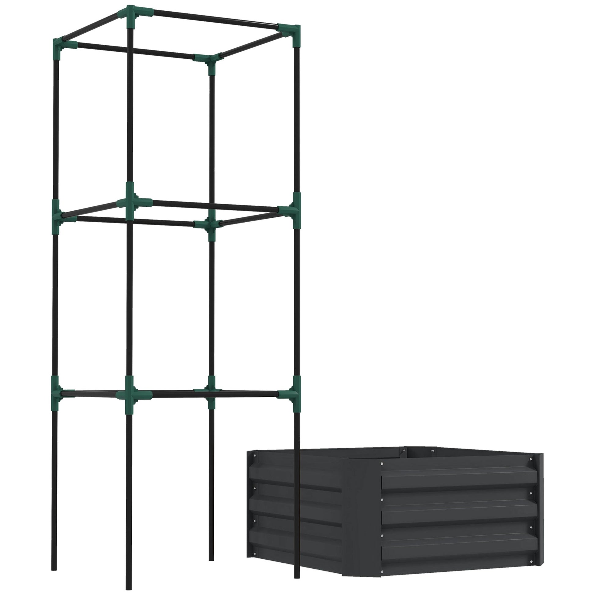 Galvanized Planter Box, Outdoor Raised Garden Bed with 3-Tier Trellis Tomato Cage for Climbing Vines, Vegetables, Grey at Gallery Canada