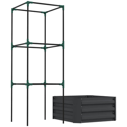 Galvanized Planter Box, Outdoor Raised Garden Bed with 3-Tier Trellis Tomato Cage for Climbing Vines, Vegetables, Grey at Gallery Canada