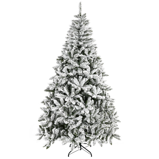 7.5ft Flocked Artificial Christmas Tree, 1300 Tips, Steel Base, Green Flocked Christmas Trees Green at Gallery Canada