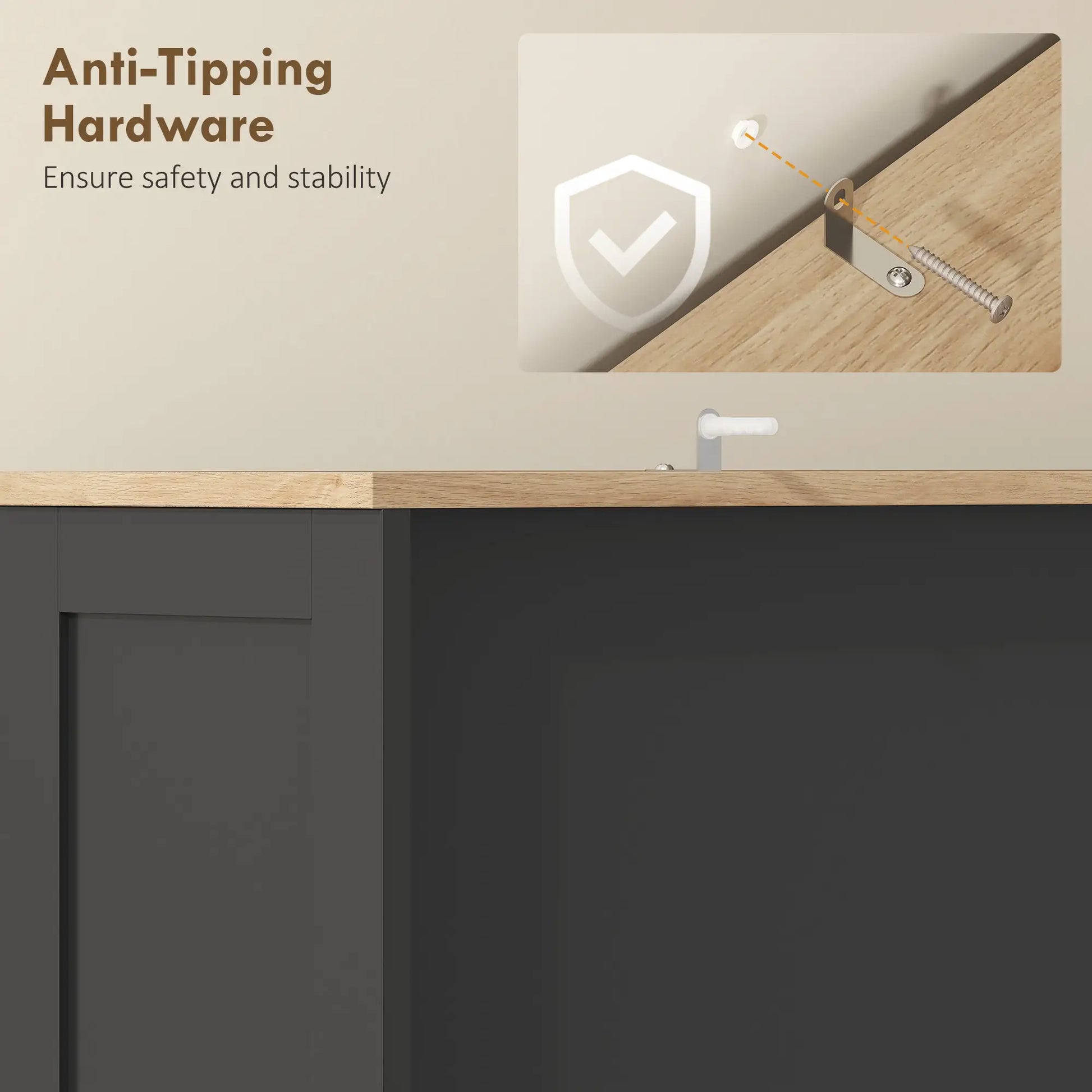 68 Inch Pantry Cabinet with Charging Station, Microwave Stand, Trash Can, Black Kitchen Pantry Cabinets at Gallery Canada