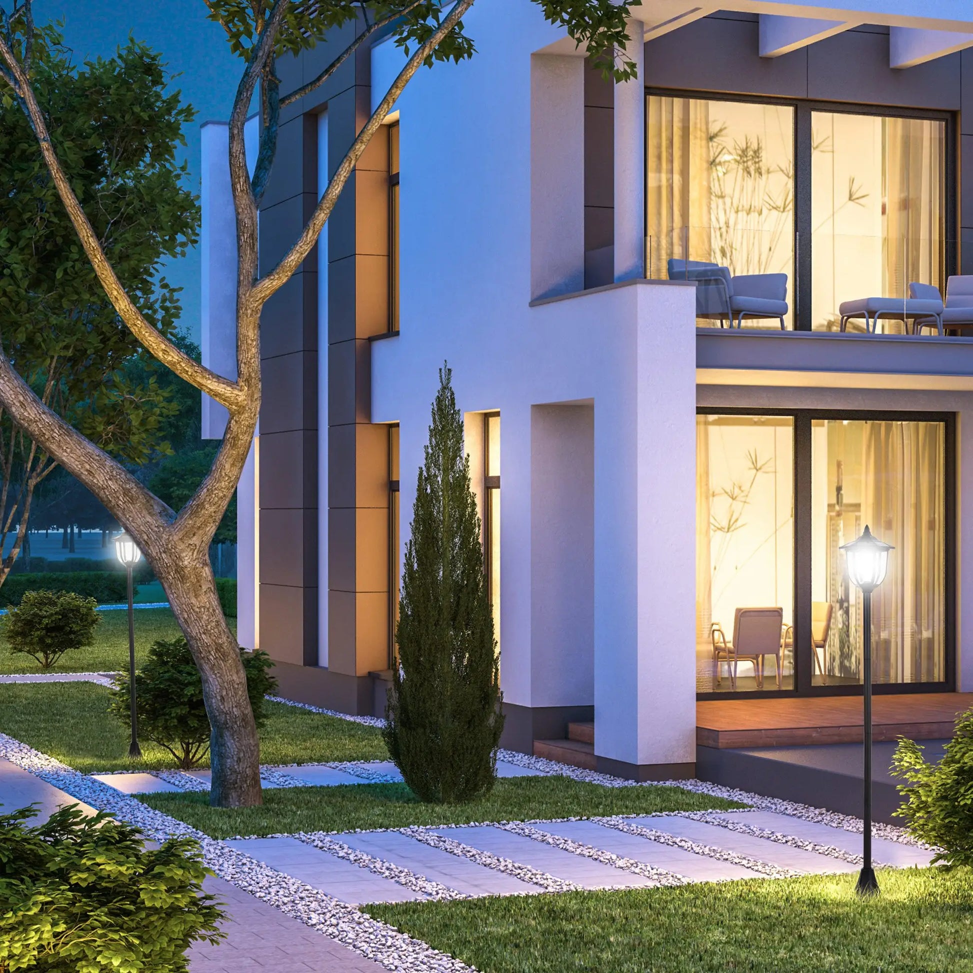 2 Piece LED Solar Garden Lights, Auto Switch, Water-Resist, 6 Hours, Black Solar Post Lamps at Gallery Canada