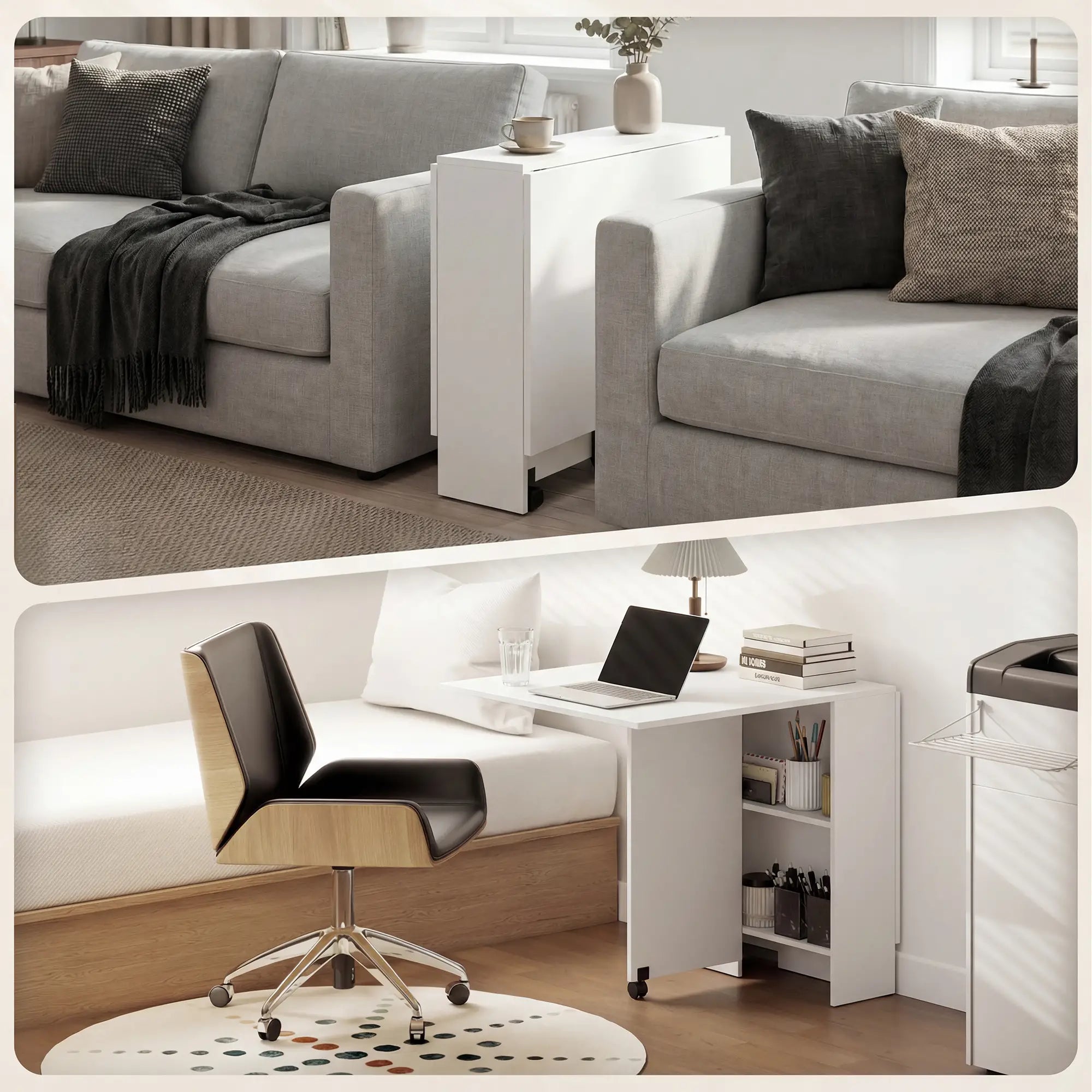 Extendable Dining Table, Collapsible w/ 2-Tier Shelves, Rolling Casters, White Bar Tables & Dining Tables at Gallery Canada