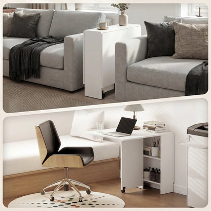 Extendable Dining Table, Collapsible w/ 2-Tier Shelves, Rolling Casters, White Bar Tables & Dining Tables at Gallery Canada