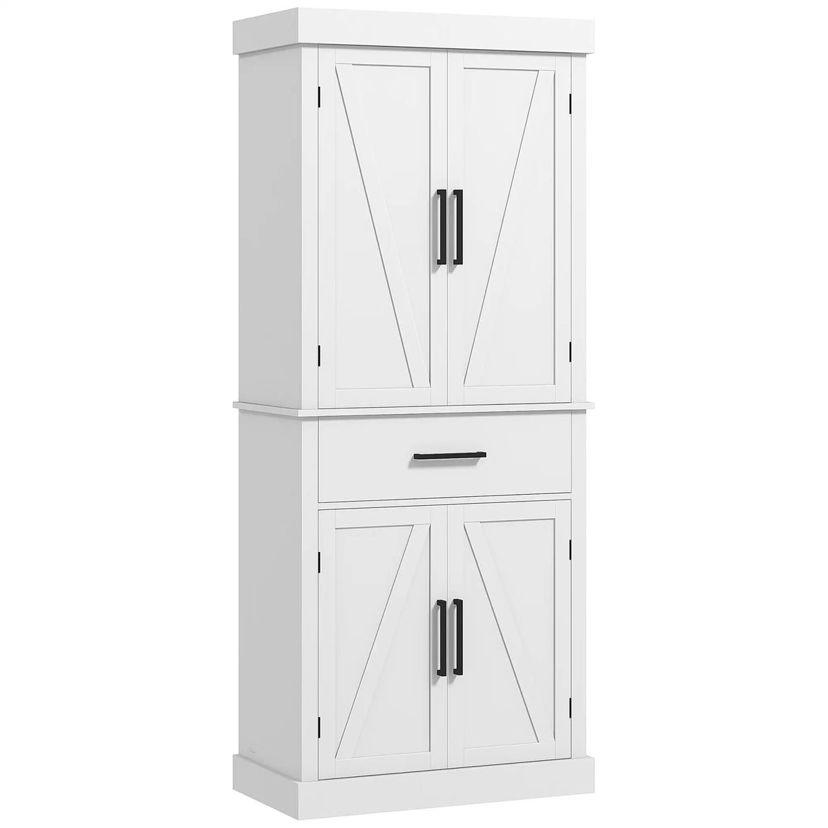72" Kitchen Storage Cabinet, Farmhouse Pantry, 4 Barn Doors, Drawer, Adjustable Shelves, White Kitchen Pantry Cabinets at Gallery Canada