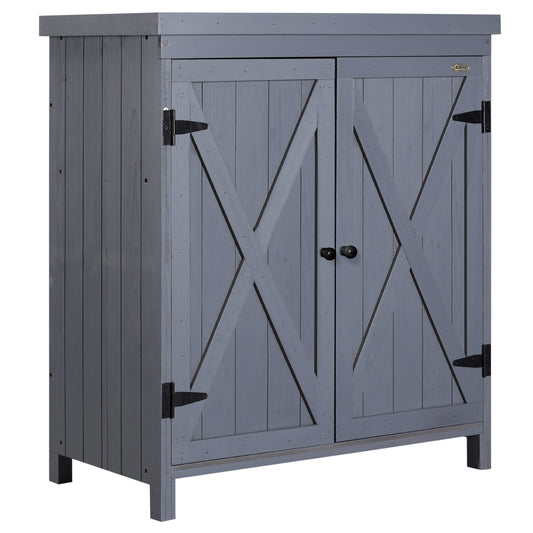 Garden Storage Cabinet, Outdoor Tool Shed with Galvanized Top and Two Shelves for Yard Tools or Pool Accessories, Grey - Gallery Canada