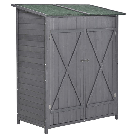 Garden Storage Shed Asphalt Roof Wooden Timber Double Door Utility Storage House with Shelf, Green and Grey - Gallery Canada