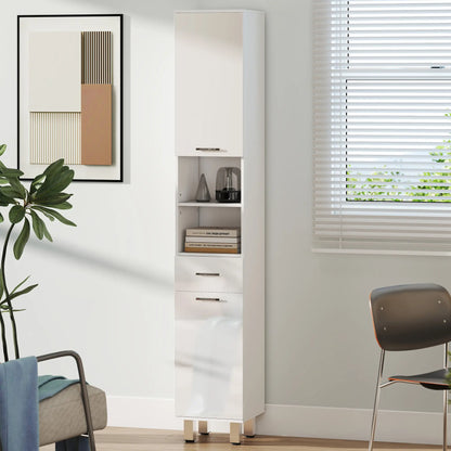 71" Tall Bathroom Storage Cabinet, Linen Tower with Drawer, Open Shelves, White Bathroom Cabinets at Gallery Canada