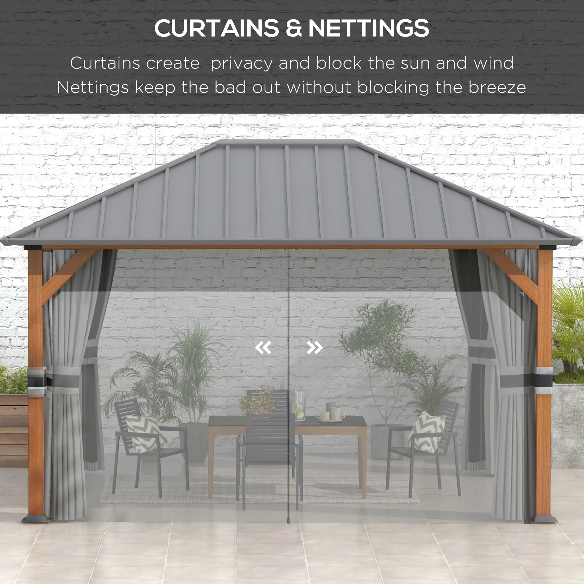 13' x 10' Hardtop Gazebo, Netting Sidewalls, Galvanized Steel, Garden Canopy Gazebos at Gallery Canada