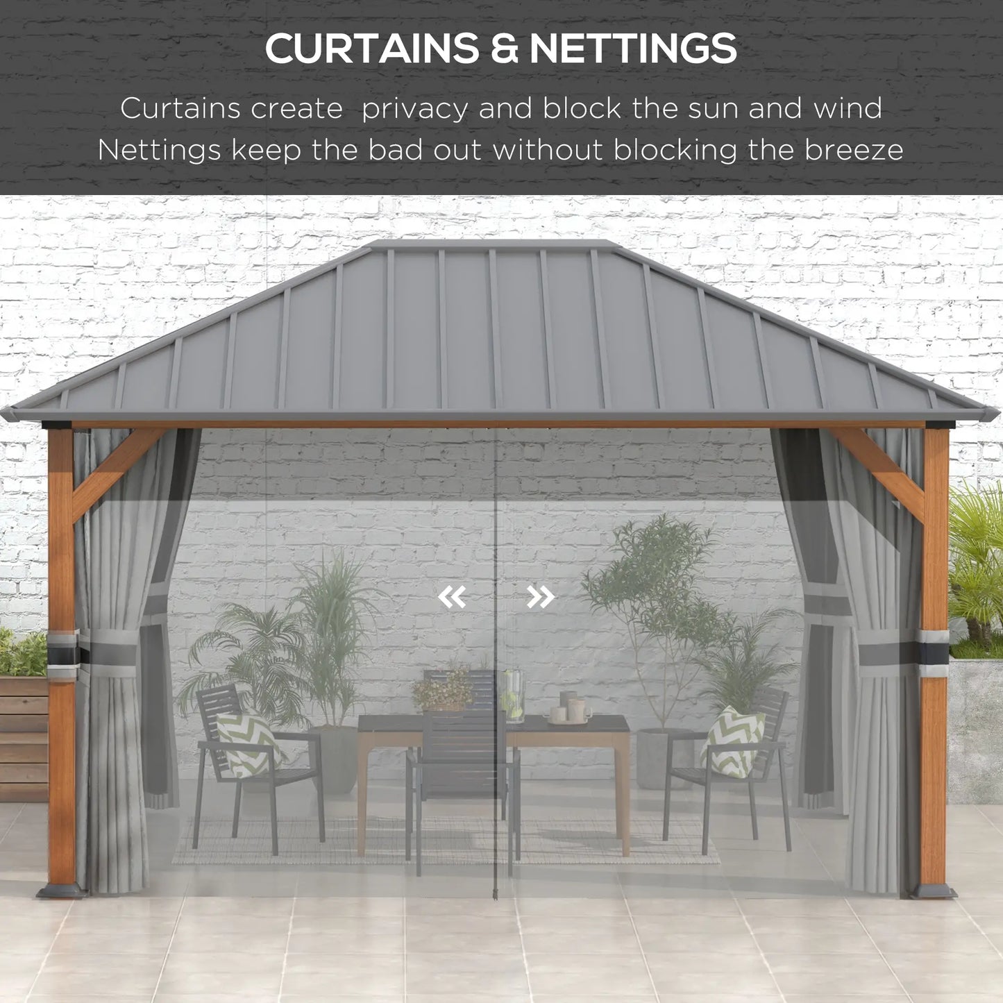 13' x 10' Hardtop Gazebo, Netting Sidewalls, Galvanized Steel, Garden Canopy Gazebos at Gallery Canada