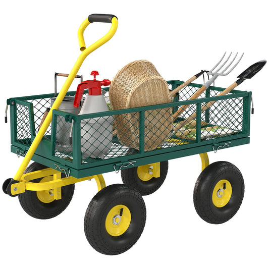Garden Utility Wagon Cart, Removable Sides, 10" Wheels, Green