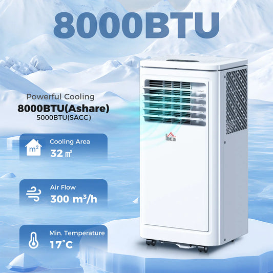 8000 BTU Portable AC, Dehumidifier, Remote, Timer, Window Kit, Cream