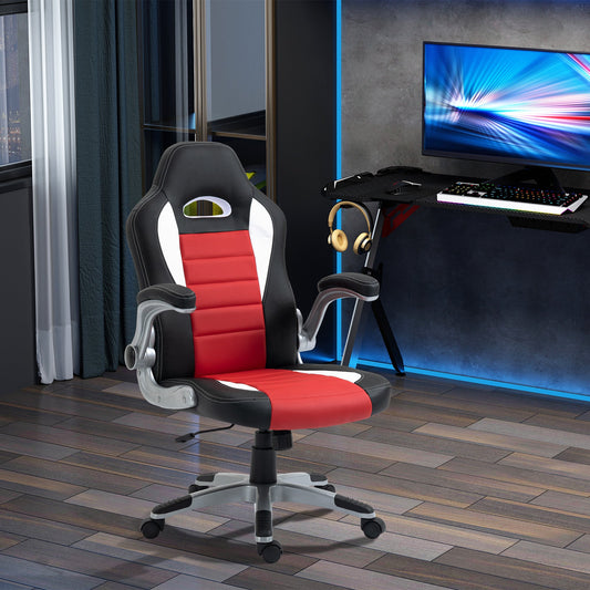 Racing Gaming Chair PU Leather Office Chair Executive Computer Desk Chair with Adjustable Height, Flip Up Armrest, Swivel Wheels, Red - Gallery Canada