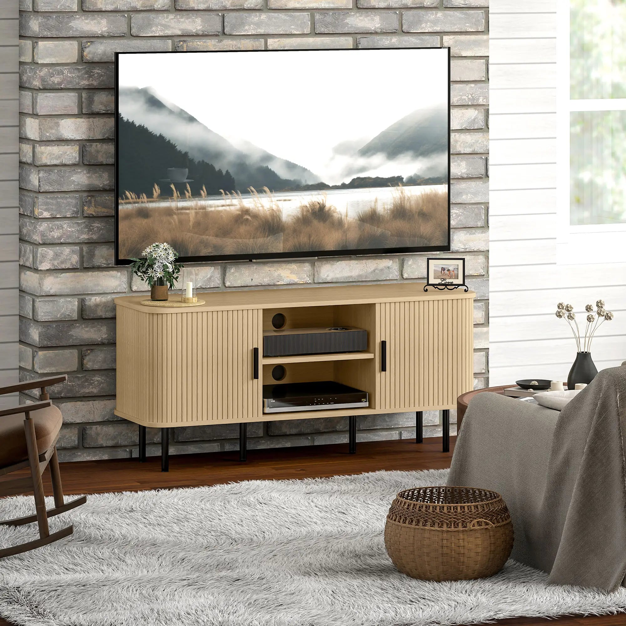 TV Stand for 55 Inches, Storage Shelves, Living Room, Oak Tone TV Stands at Gallery Canada
