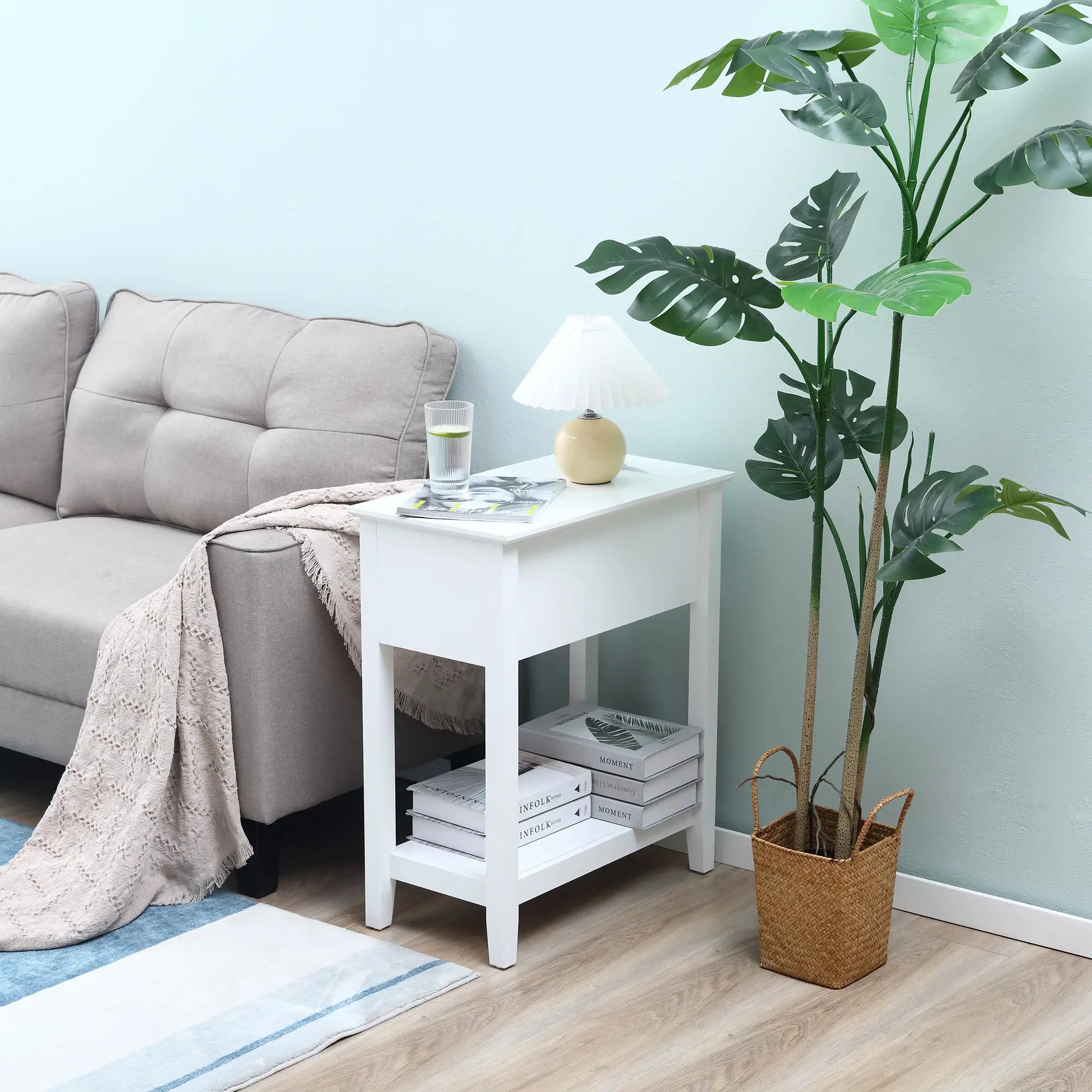 Flip Top End Table, Side Table with Storage, Narrow Nightstand, White Side Tables at Gallery Canada