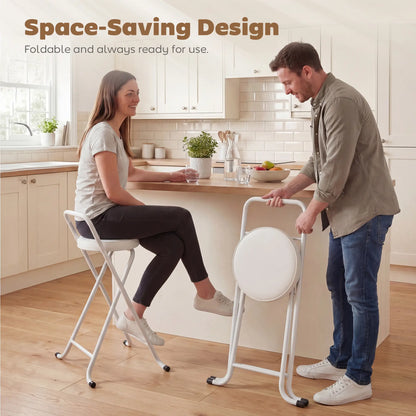 Foldable Bar Stools Set Of 2, PU Cushioned Seat With Footrest, White Bar Stools at Gallery Canada