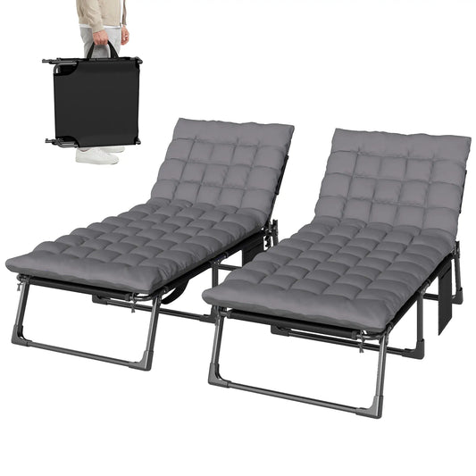 75 cm Wide Folding Chaise Lounge Chair, Set of 2, Dark Grey Lounger Chairs Dark Grey at Gallery Canada