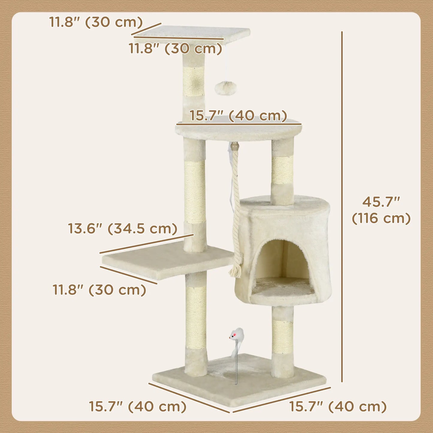 46" Scratching Cat Tree, Multi Level Activity Center, Kitty Condo, Beige Cat Posts at Gallery Canada