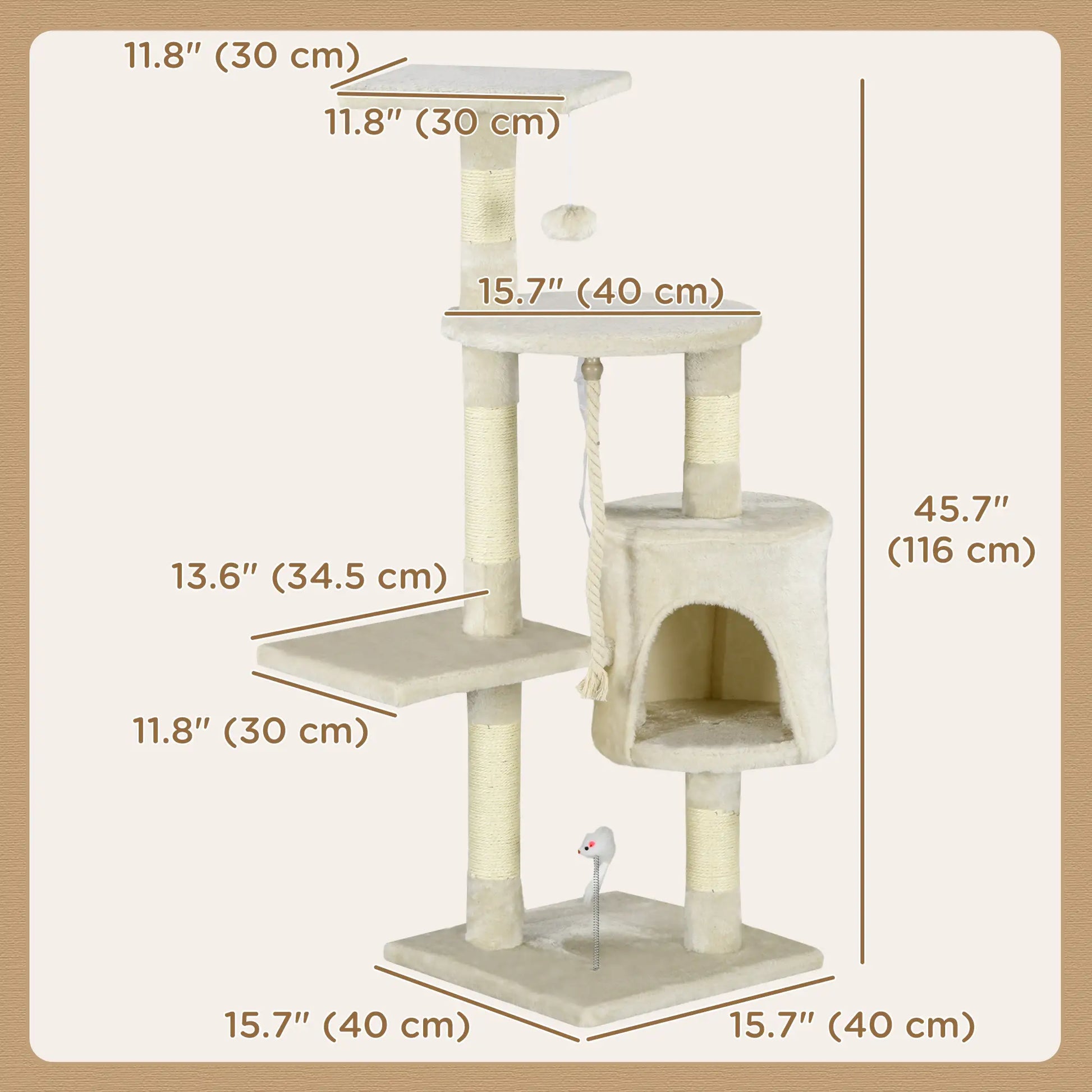 46" Scratching Cat Tree, Multi Level Activity Center, Kitty Condo, Beige Cat Posts at Gallery Canada